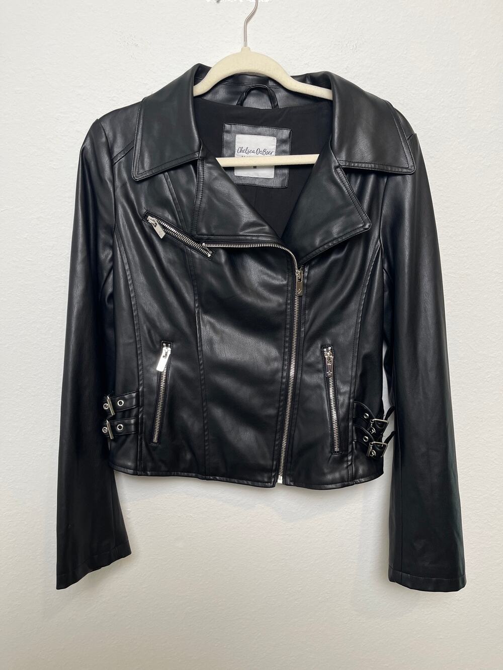 Chelsea DeBoer Moto Jacket Black Faux Leather Buckle Zip Women’s Medium